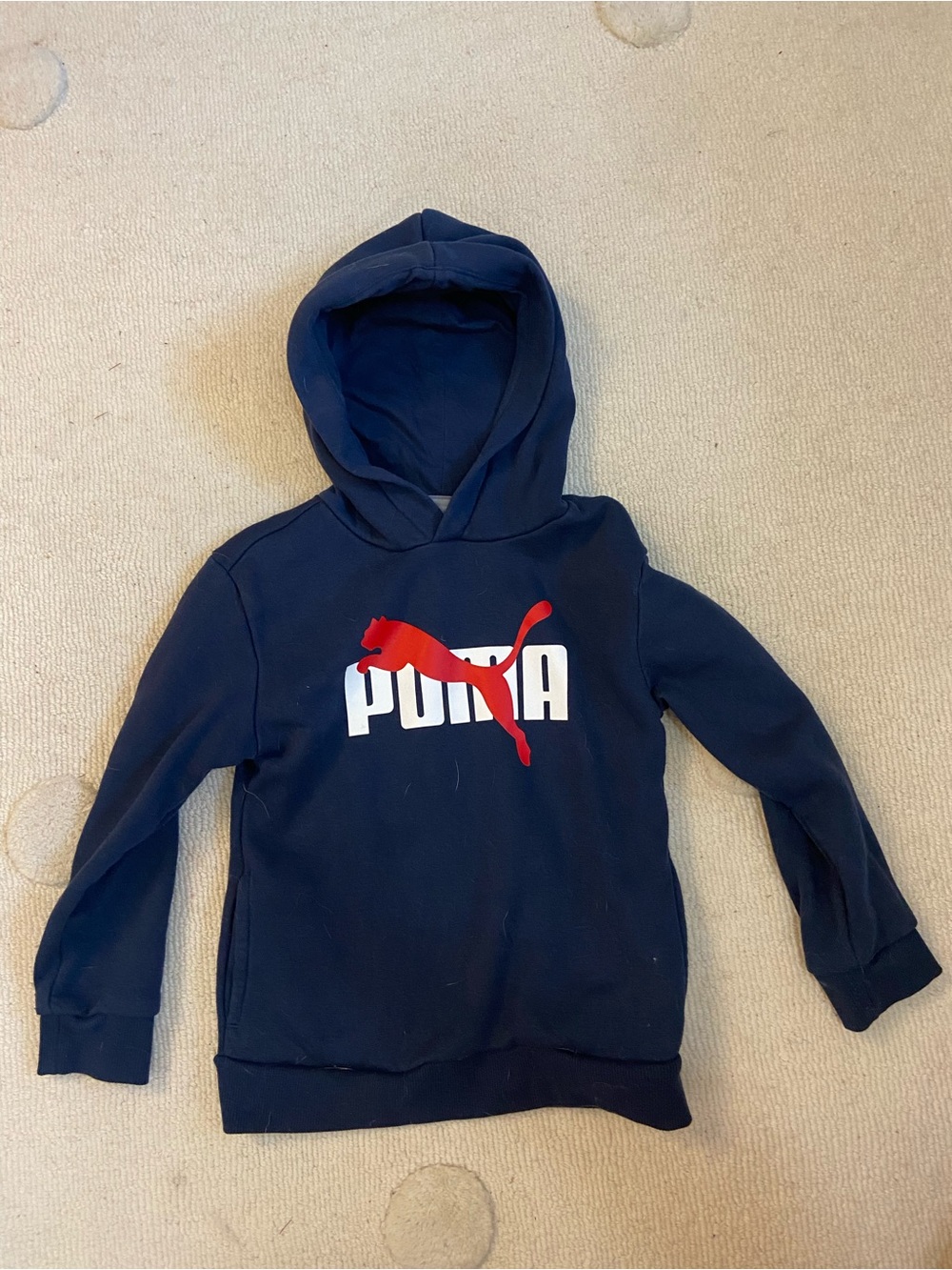 Puma Navy Hoodie with Red Logo - Kids